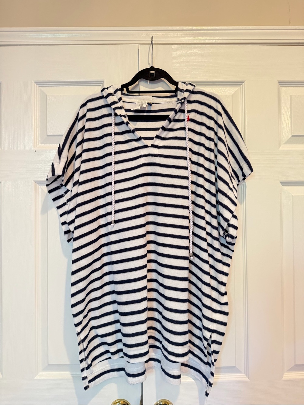 Polo Ralph Lauren Striped Terry Cloth Hooded Poncho Swim Beach Cover Up S/M